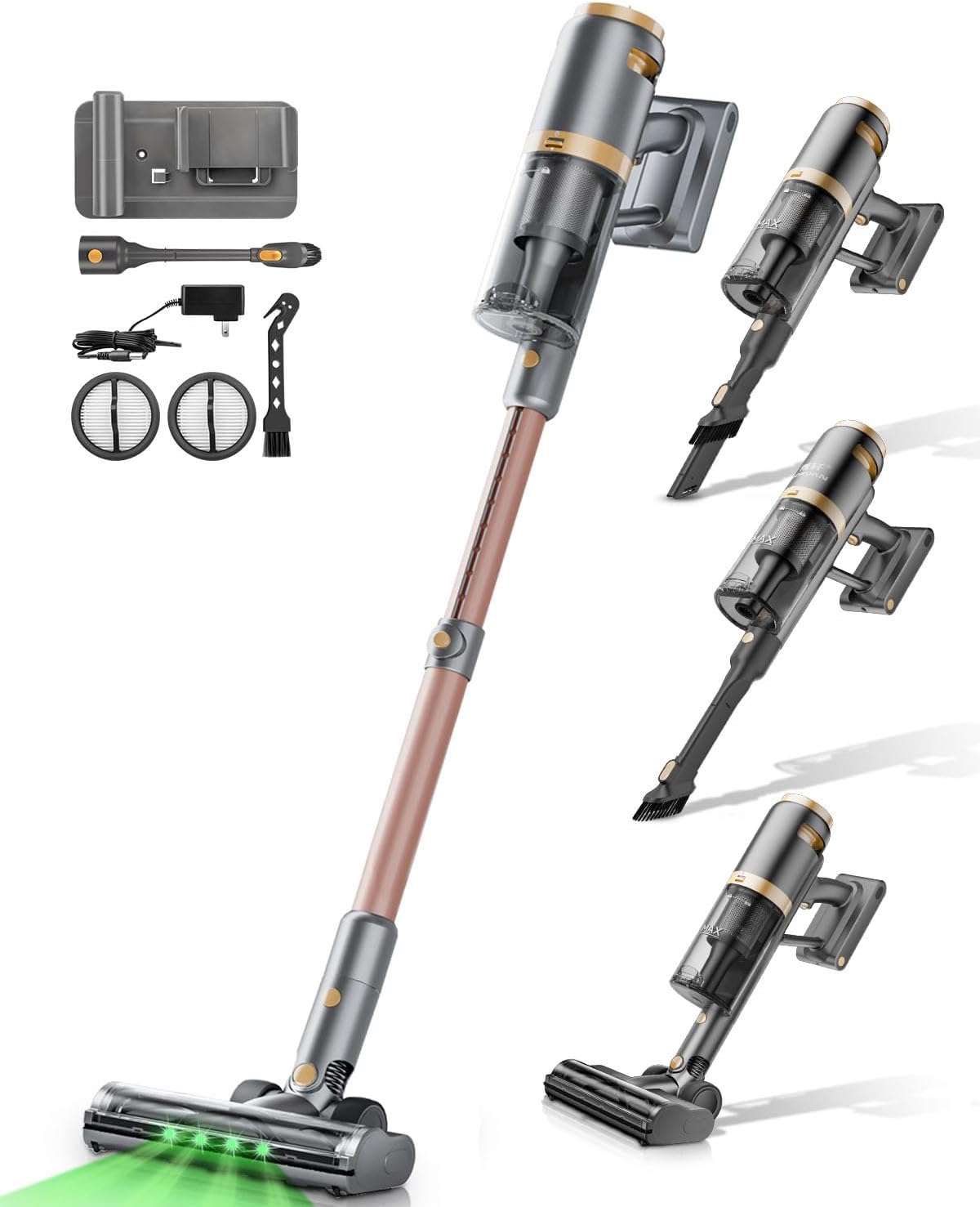 E.LUO Cordless Vacuum Cleaner 350W/≥24KPA Powerful Stick Vacuum with Led Screen Max 60 Mins Runtime Vacuum Cleaner with Rechargeable 2500 mAh Battery for Home Hard Floor Carpet Car Pet