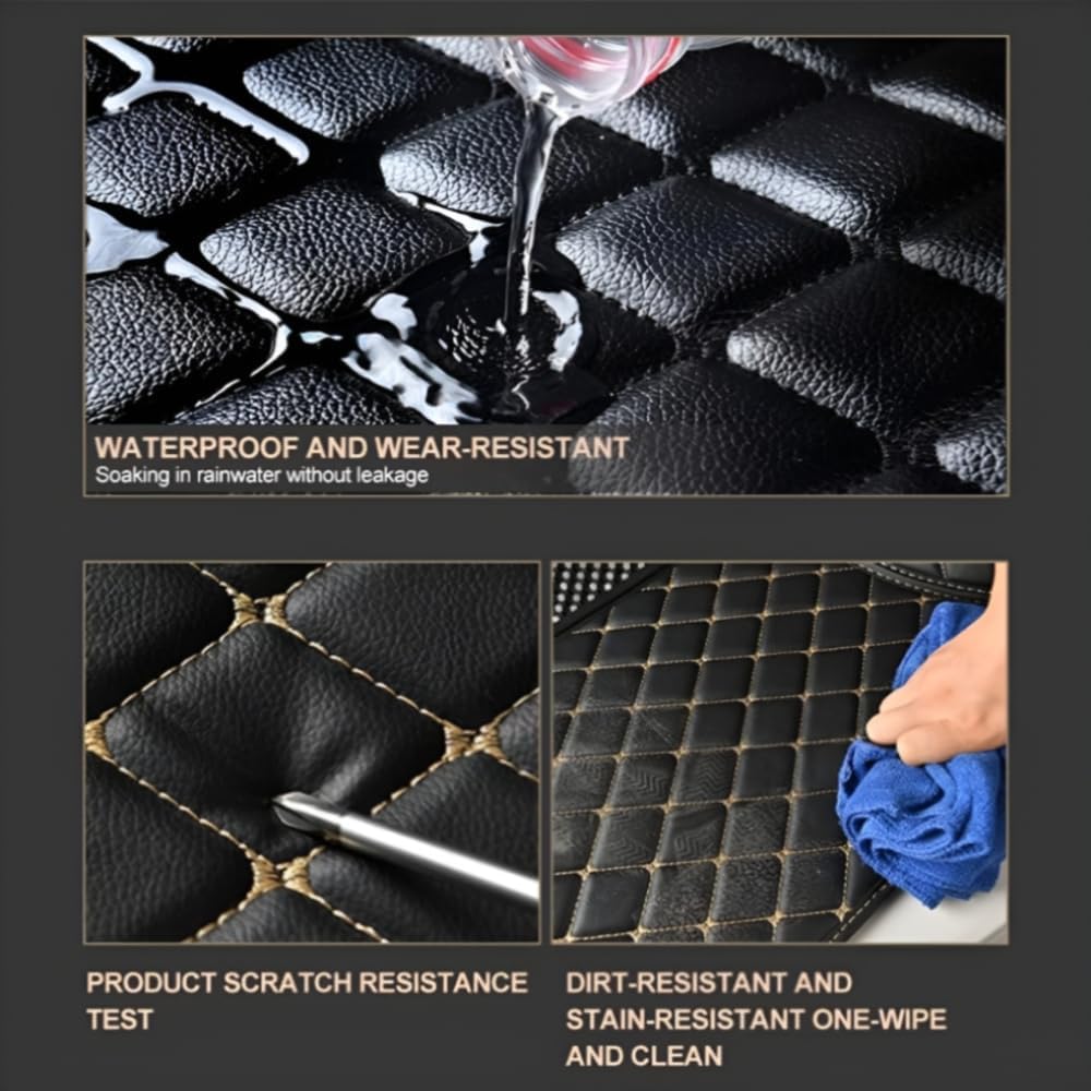Add Personal Touch to Your Vehicle with IMEISH Customizable Logo Text Car Mats for 99% of vehiclesPads Protection Non-Slip Leather Floor Liners (Red Beige and Black Beige)