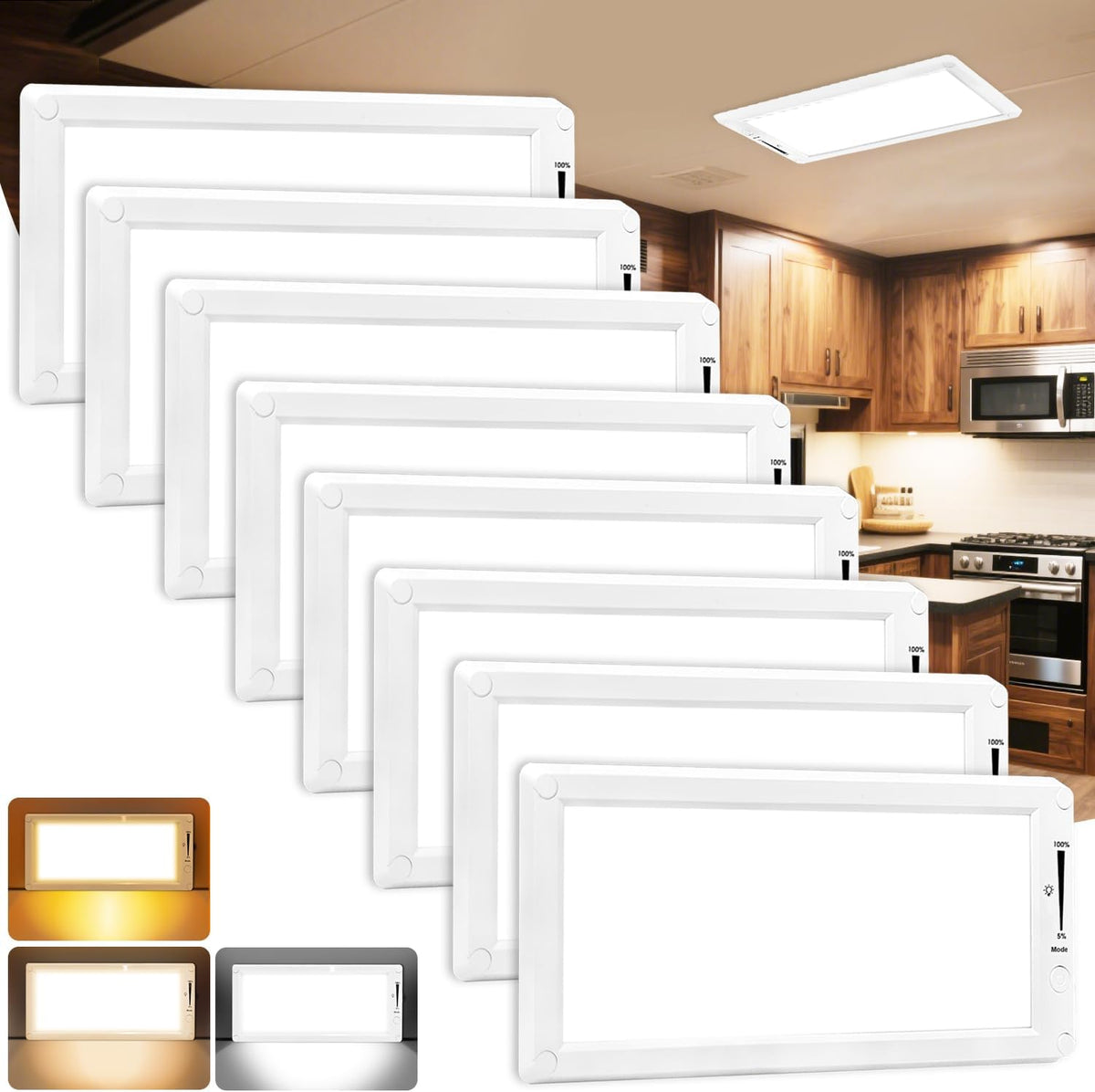 8 Pack RV Lights Interior,3 Color RV LED Super Bright Fixture,12V RV Ceiling Dome Light with ON/Off Dimmable Switch Energy Saving for RV/Camper/Car/Trailer/Boat