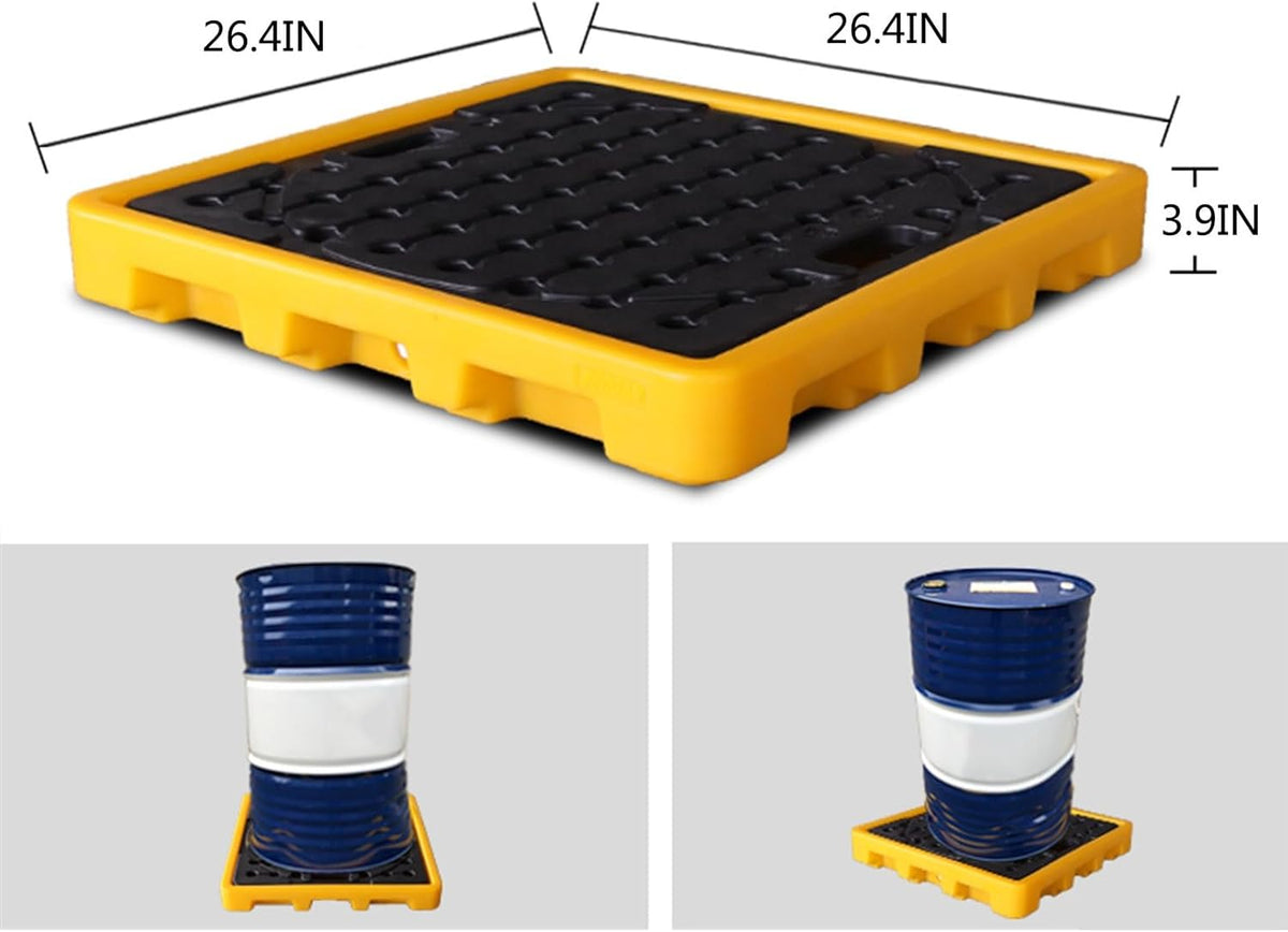 Drum Containment Spill Pallet, Industrial Nestable Oil Drums Leak-Proof Tray, Garage Storage Detachable Anti Slip Polyethylene Platform with Drain (Color : Yellow-5 Pack, Size : 26.4"x26.4"x