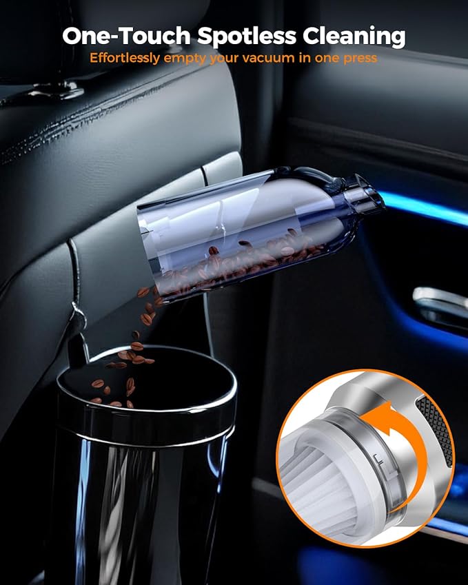 Car Vacuum,3 Suction Modes,Portable Mini Cordless Cleaner with 24000pa Suction Power,Type-C Charge,Handheld Vacuum for Home,Car, Office Desk, Keyboards(Bright Silver)