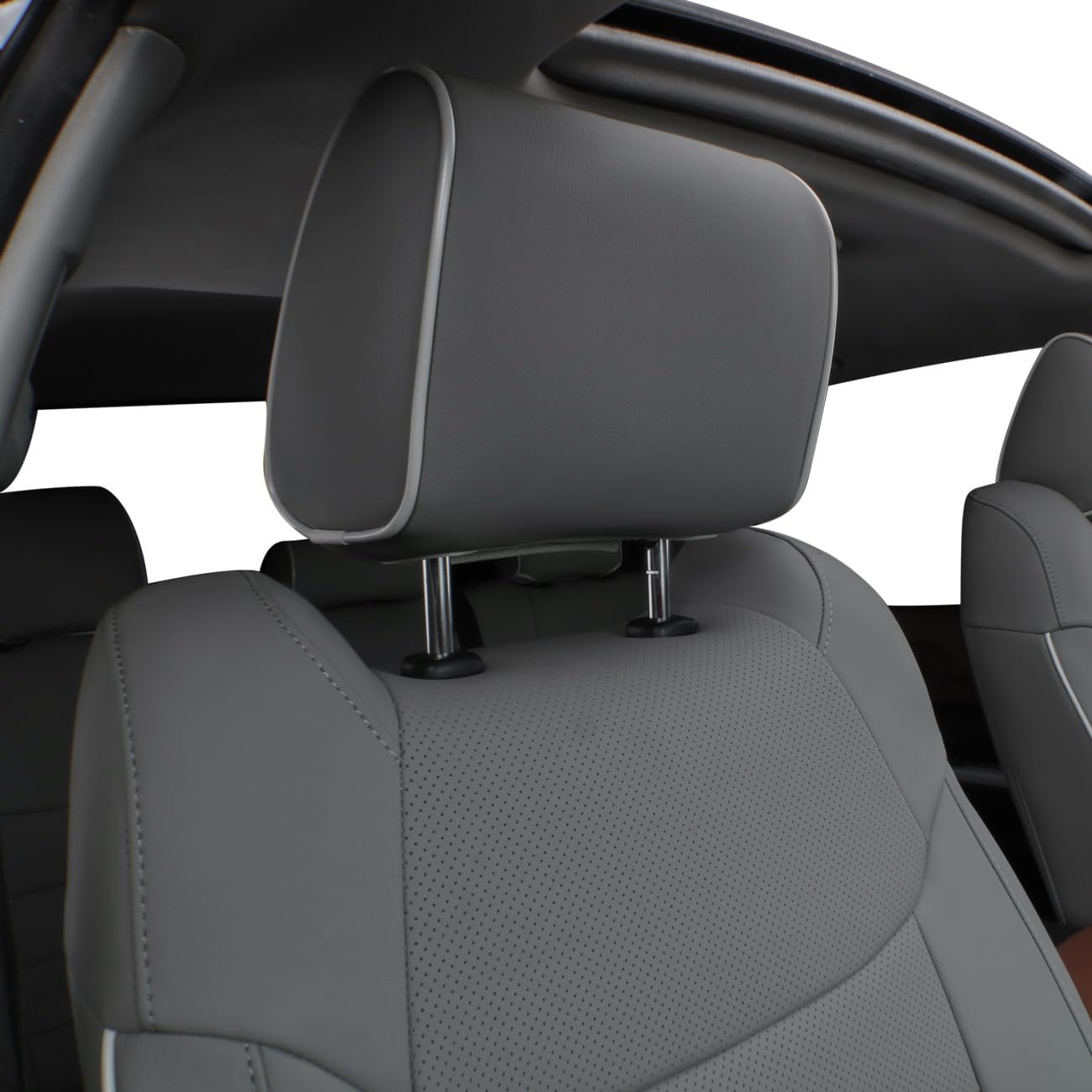 EKR Custom Fit Tacoma Car Seat Covers for Select Toyota Tacoma 2016 2017 2018 2019 2020 2021 2022 2023 Double Cab/Crew Cab -Full Set,Leather(Gray)