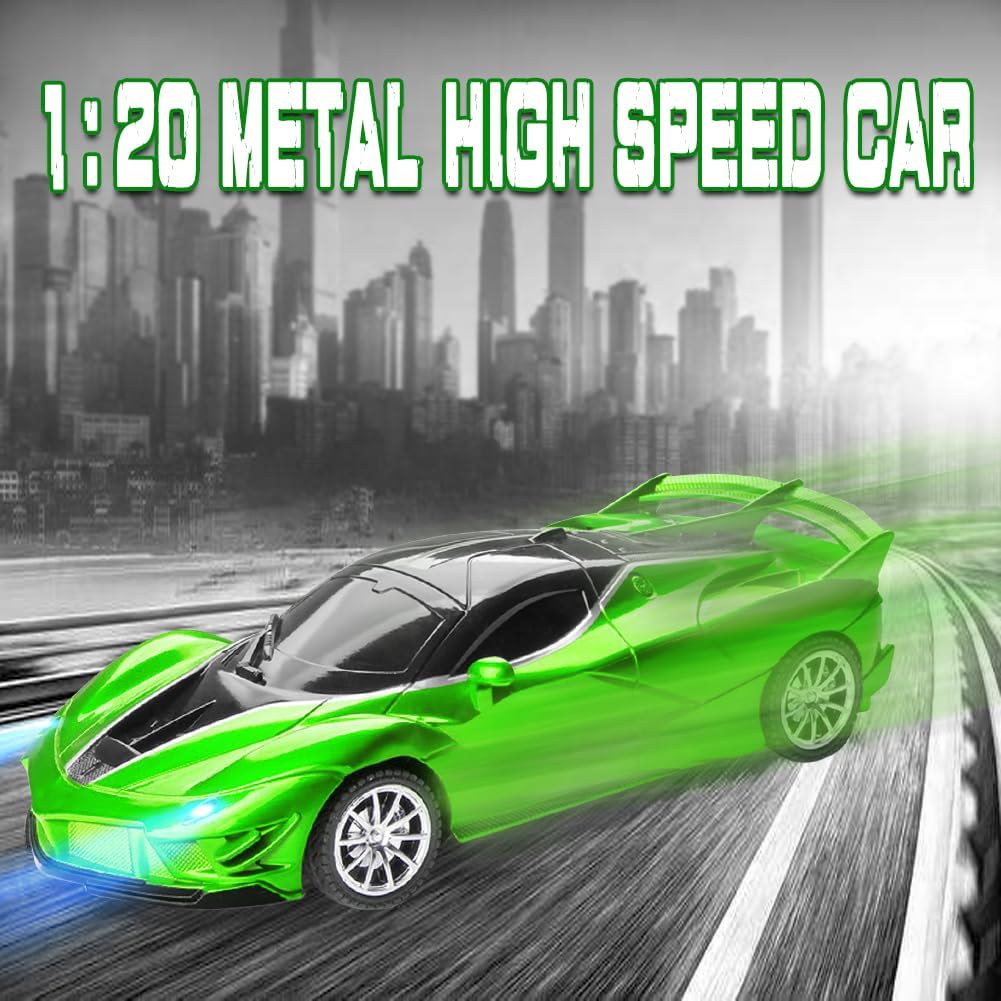 RC Cars - Remote Control Car for Kids, 2.4GHz Sport Racing Hobby Electric High Speed Drift Model Vehicle with Led Headlight and 2 Controller Rechargeable,Toys Car for Boys Age 4-7 8-12(Green)
