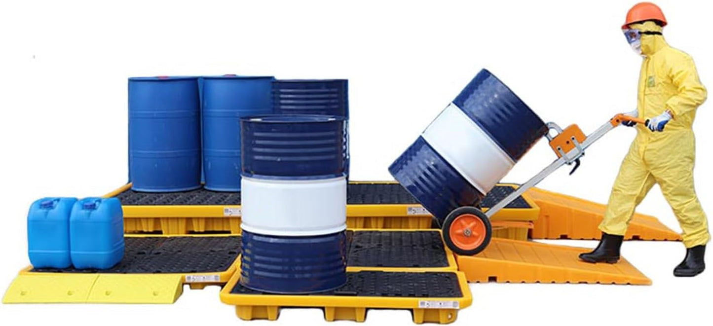 Drum Containment Spill Pallet, Industrial Nestable Oil Drums Leak-Proof Tray, Garage Storage Detachable Anti Slip Polyethylene Platform with Drain (Color : Yellow-1 Pack, Size : 19.3"x14"x3.
