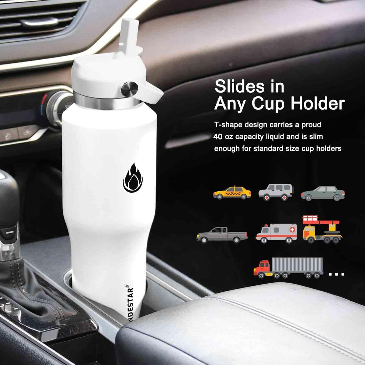 SENDESTAR 40oz Water Bottle Wide Mouth Stainless Steel Vacuum Insulated Double Wall with 2 Straw Lids Fit in Any Car Cup Holder
