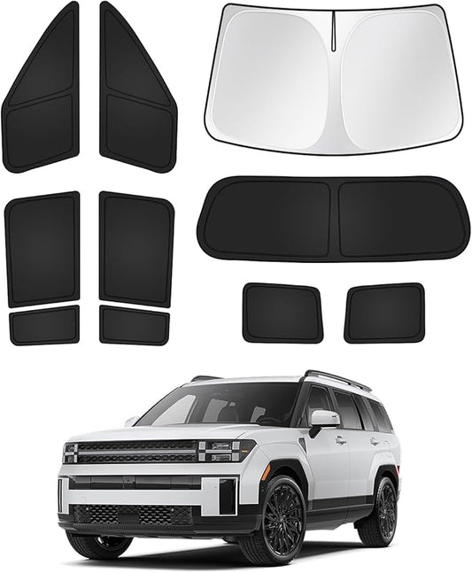 Sunshades for Hyundai Santa Fe 2024 2025 2026 Accessories Windshield Sun Shade Side Rear Window Shade Cover Sun Visor Shield Privacy Protection Keep Vehicle Cool Black 10PCS