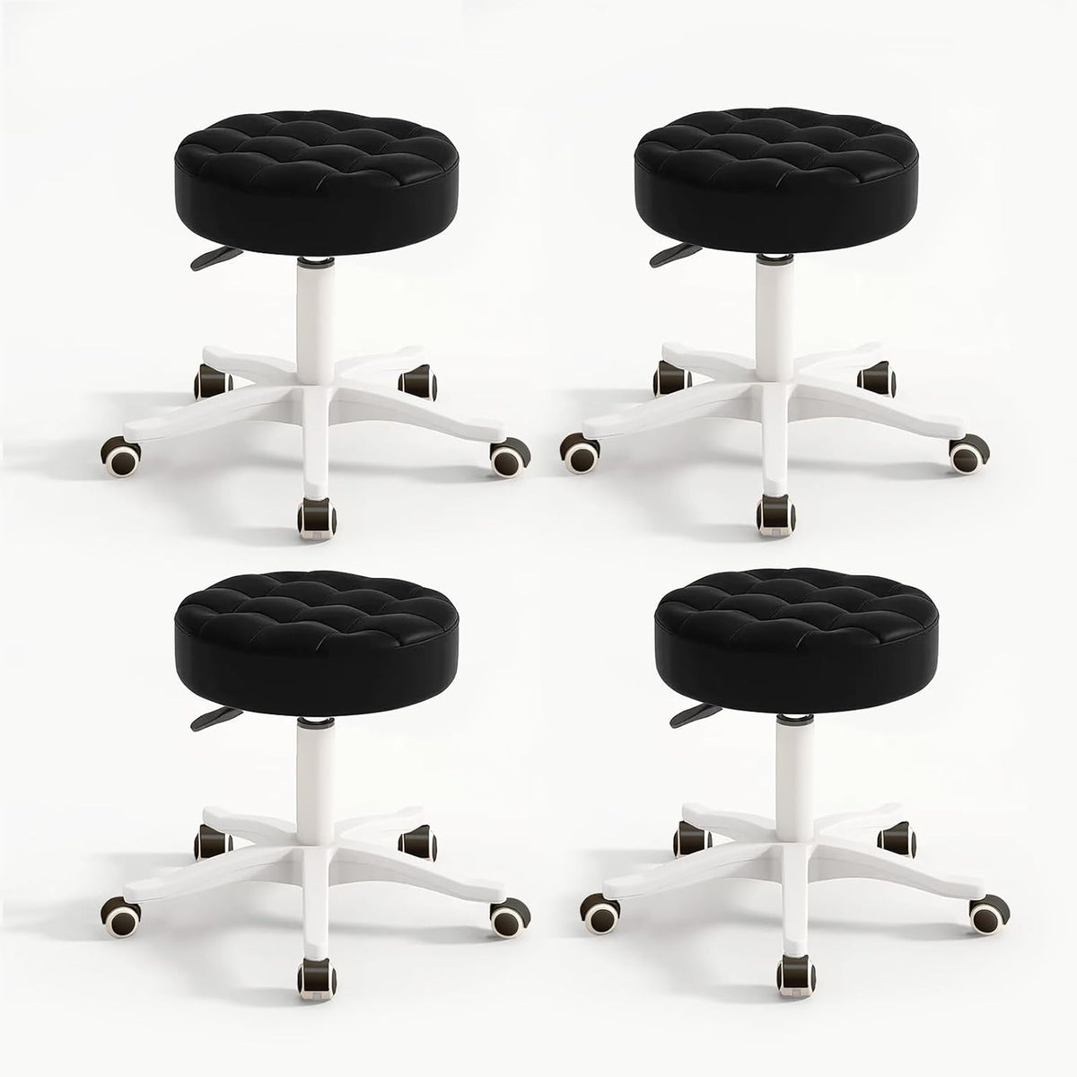 Small Chair Round Rolling Stool with Wheels PU Leather Height Adjustable Swivel Drafting Work SPA Salon Stools Home Office Chair,4 Pack