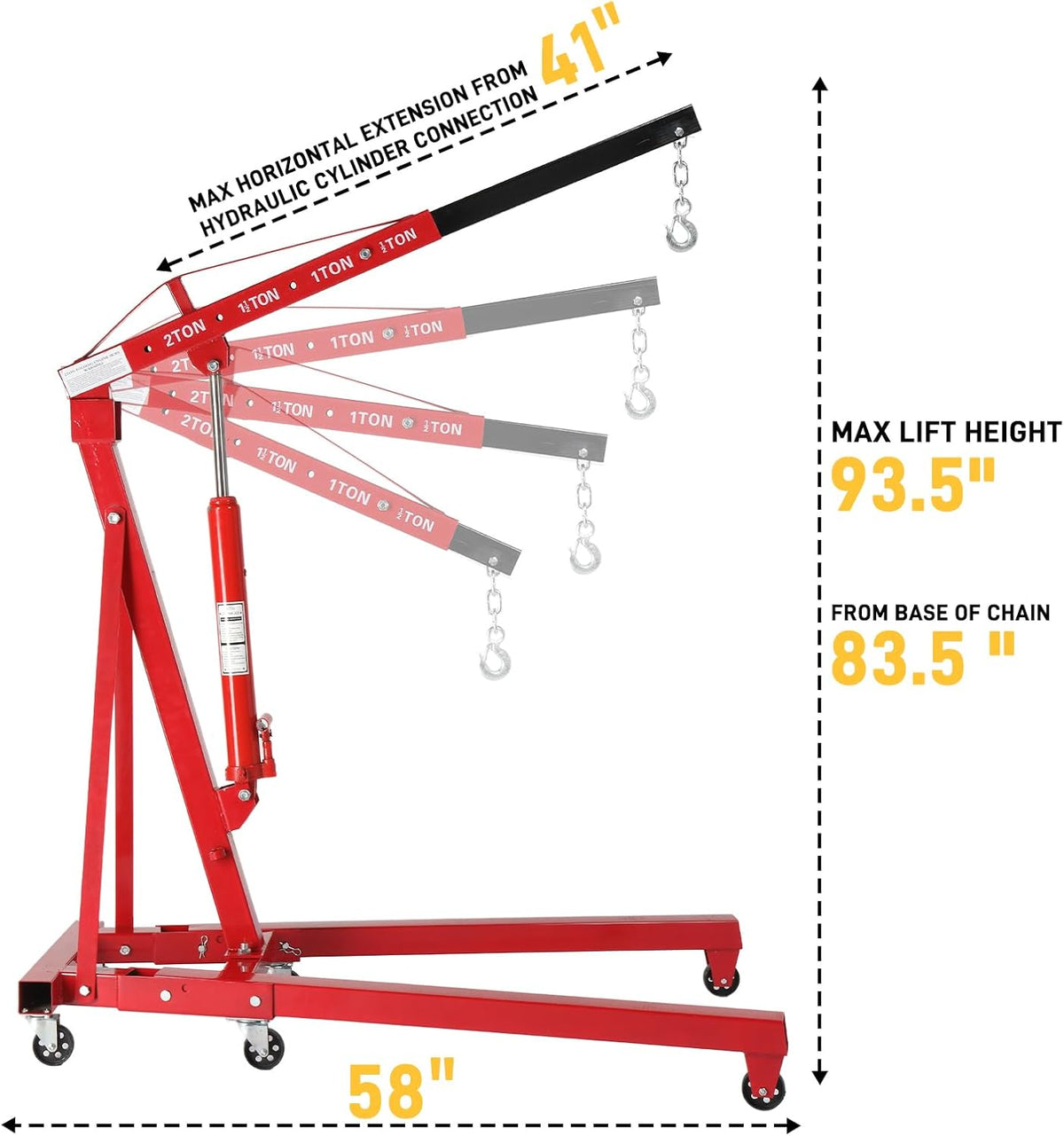 Engine Hoist 2 TON Folding Hydraulic Engine Motor Hoist Cherry Picker Shop Cranes Lift Red Shop Crane 4000 lb Heavy-Duty (Engine Hoist)