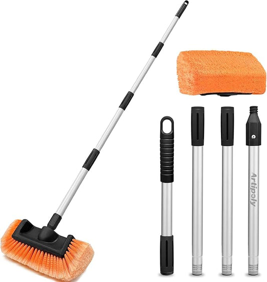65" Car Wash Brush with Extension Pole, Car Wash 12" Dip Soft Five-Sided Brush, No Scratch Car Cleaning Brush Supplies for RV Boat Truck SUV, House Siding, Snow