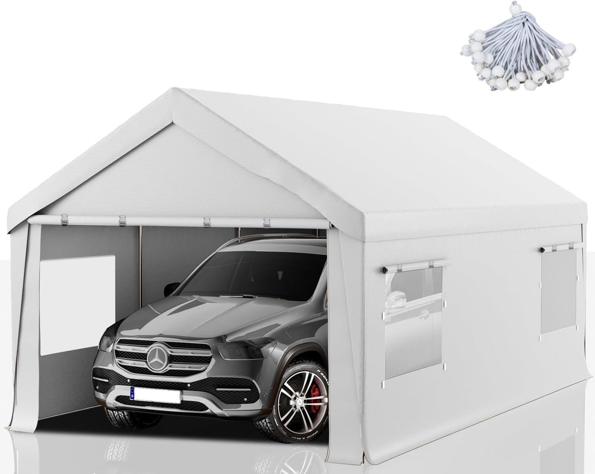 Carport 10x20 FT Heavy Duty, Outdoor Portable Garage with Removable Sidewalls & Doors, Waterproof, UV-Resistant Canopy Shelter for Vehicles, Boats, RVs, Trucks, All-Season Car Port,White