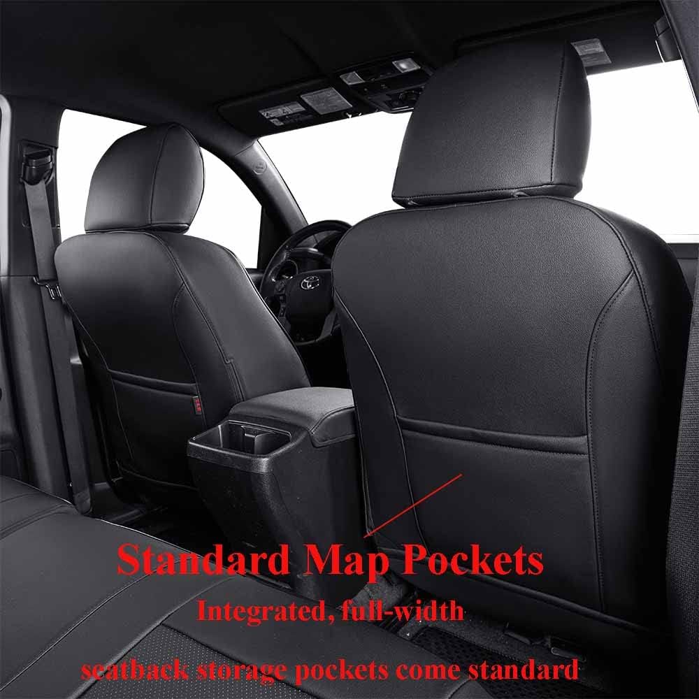 EKR Custom Fit Tacoma Front Car Seat Covers for Select Toyota Tacoma 2016 2017 2018 2019 2020 2021 2022 2023 Double Cab/Access Cab - Front Row Only, Leather (Black)