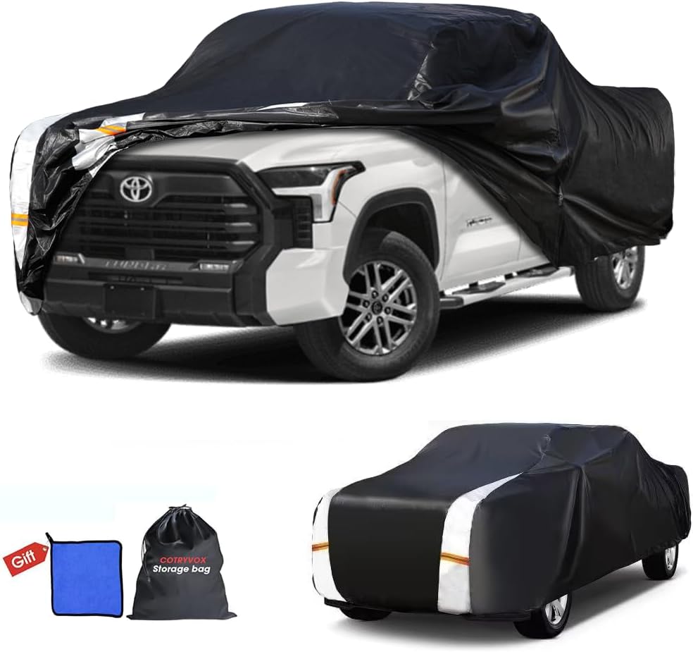 Toyota Tundra Truck Cover Custom Fit 2021-2026 Double Cab/CrewMax Cab Short Bed(5.5'-6.5') with Door Zipper, 10 Layers Pickup Truck Cover Waterproof All Weather, Car Tarp for Wind Dust Sun Protector.