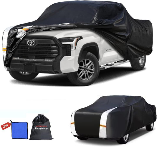 Toyota Tundra Truck Cover Custom Fit 2021-2026 Double Cab/CrewMax Cab Short Bed(5.5'-6.5') with Door Zipper, 10 Layers Pickup Truck Cover Waterproof All Weather, Car Tarp for Wind Dust Sun Protector.