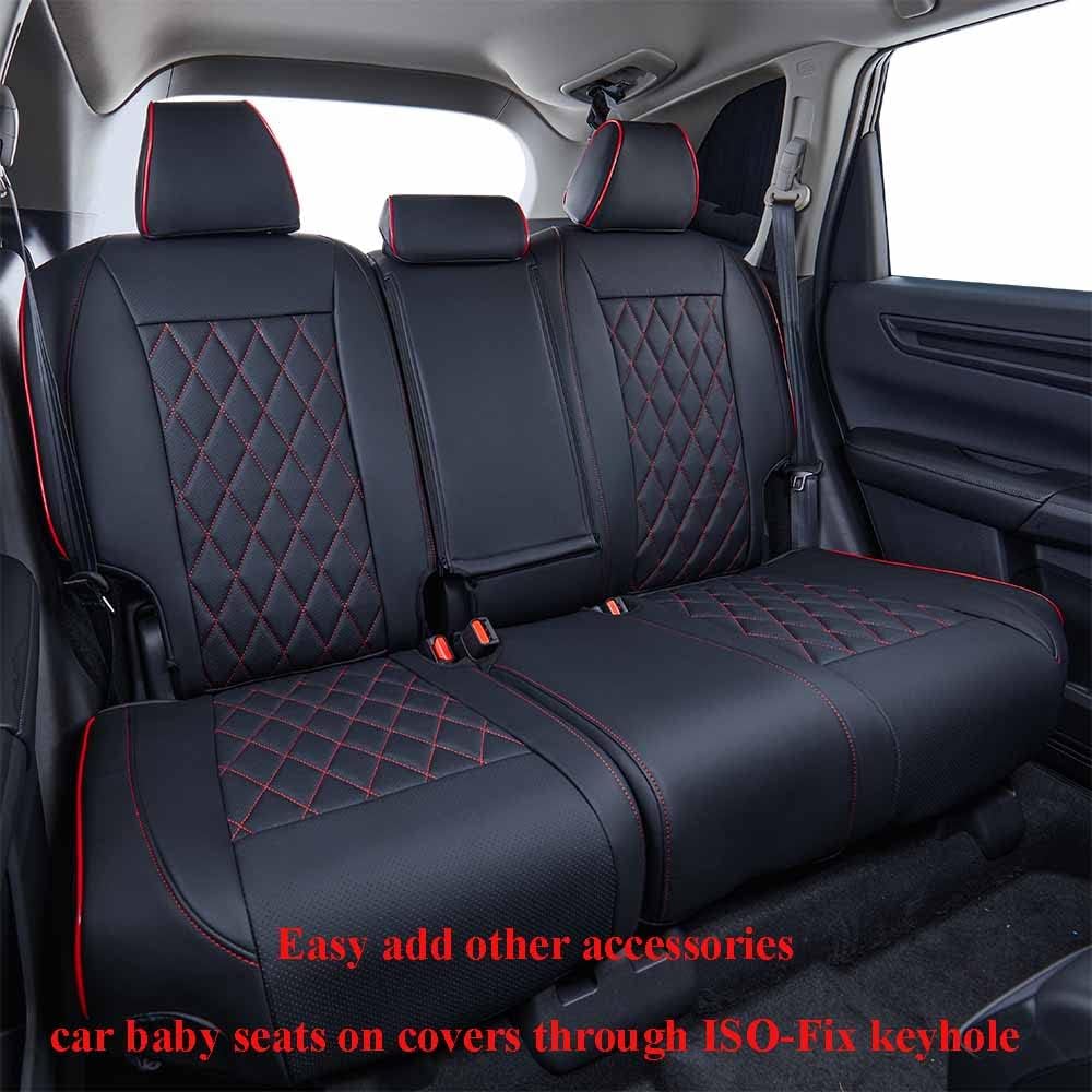 EKR Sportage Seat Covers Custom Fit for KIA Sportage Hybrid EX/SX Prestige & Plug-in Hybrid X-Line/X-Line Prestige 2023-2026 Leather Car Seat Cover Full Set-Faux Leather (Black with Red Piping)