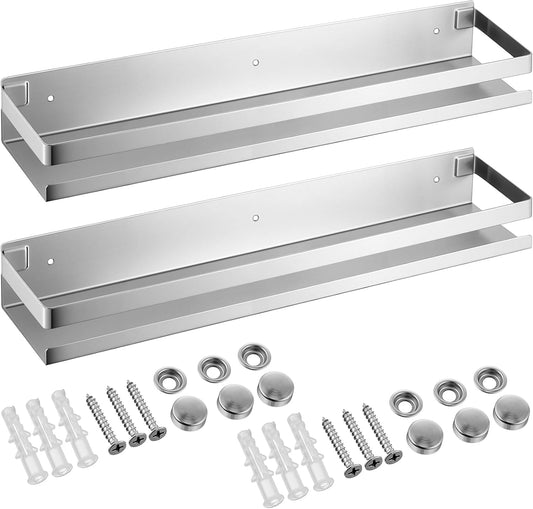 Lallisa 2 Pieces Stainless Steel Shelf Bathroom Shower Floating Shelves Wall Mounted Shower Caddy Basket Shelf Storage Organizer Shelves for Bathroom, Kitchen, Living Room(19.69 Inches/ 50 cm,Silver)