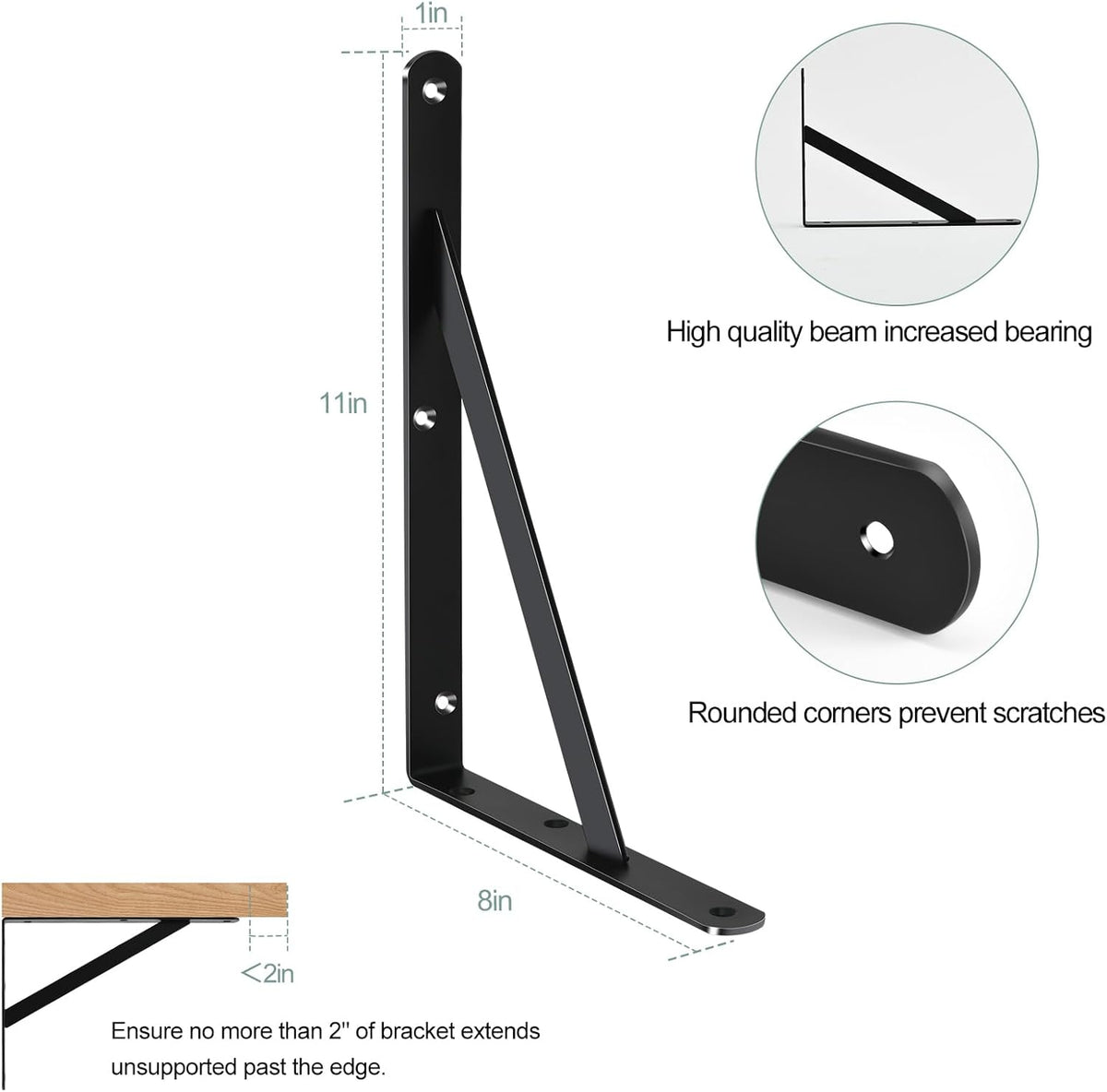 6 Pack L11 x H 8" Black Heavy Duty Shelf Brackets with Screws Metal Shelf Brackets Shelf Support Angle Brackets for Shelves L Brackets Heavy Duty Floating Shelf