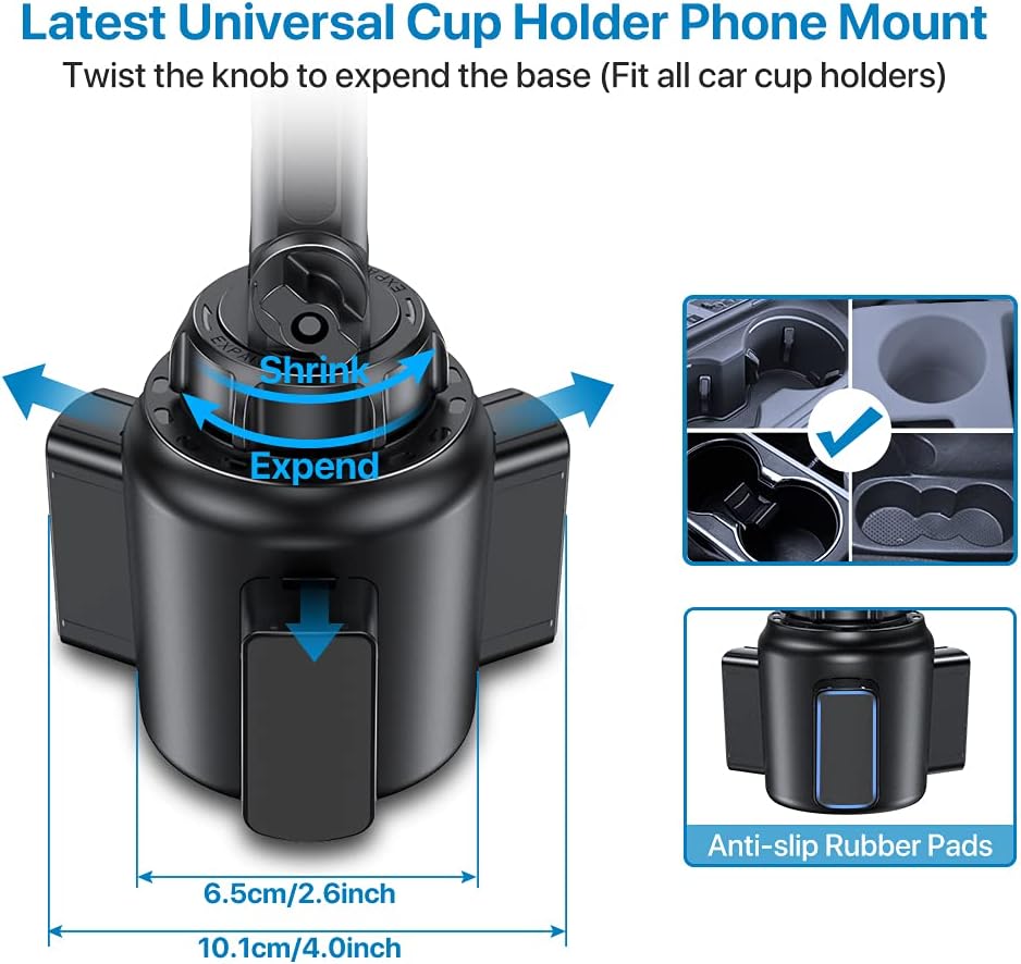 Miracase Cup Phone Holder for Car, [Upgraded Version] Adjustable Long Neck Car Cup Holder Phone Mount Cradle Friendly Compatible with iPhone Samsung Google and All Smartphones, Light Blue