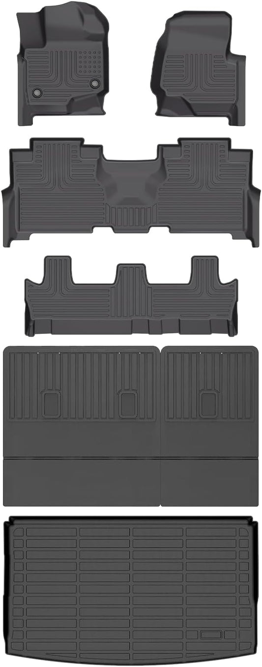 Wayhigh-All Weather Floor Mats and Cargo Mat Set Fit for Expedition Max 8 Seats 2021-2025 TPE Car Mats with Backrest Mat Waterproof Heavy Duty Rubber Floor Liners for Expedition Max Accessories
