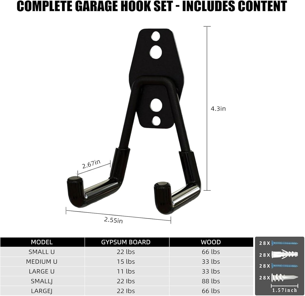 6-Pack Small Square Heavy Duty Garage Hooks, Ideal for Hanging Ladders, Bikes, Tools, Garage, Garden, Basement, Shed, Utility Room Storage (Black)