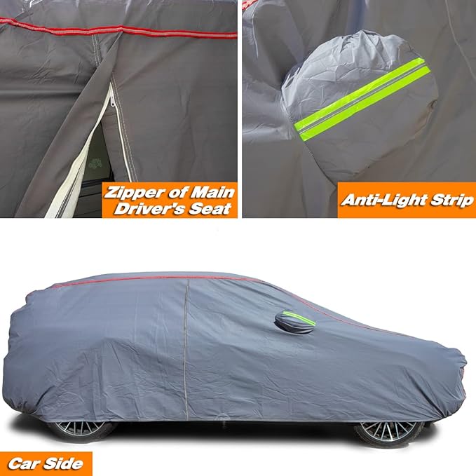 AUQDD 6-Layers PEVA New Material Sedan SUV Full Padded Car Cover Waterproof All Weather Weatherproof UV Sun Protection Snow Dust Storm Resistant Outdoor Exterior Custom Form-Fit Straps 198"-208" Grey