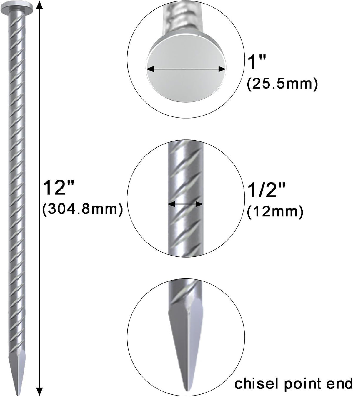 VVOKGO 12 Inch Rebar Stakes Metal Asphalt Anchoring Spikes Ground (16pcs), 1/2 Inch Diameter Galvanized Landscape Anchors Heavy Duty for Speed Bump, Handicap Threshold Ramps, Parking Limits Curb, Tarp