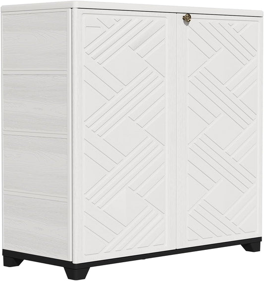 ZZM Indoor/Outdoor Storage Cabinet Waterproof, 34"x15"x34" Plastic Outdoor Storage Box for Garden Balcony Bathroom, All Weather Outdoor Storage Clearance, DIY Usage, with No Shelf (White)