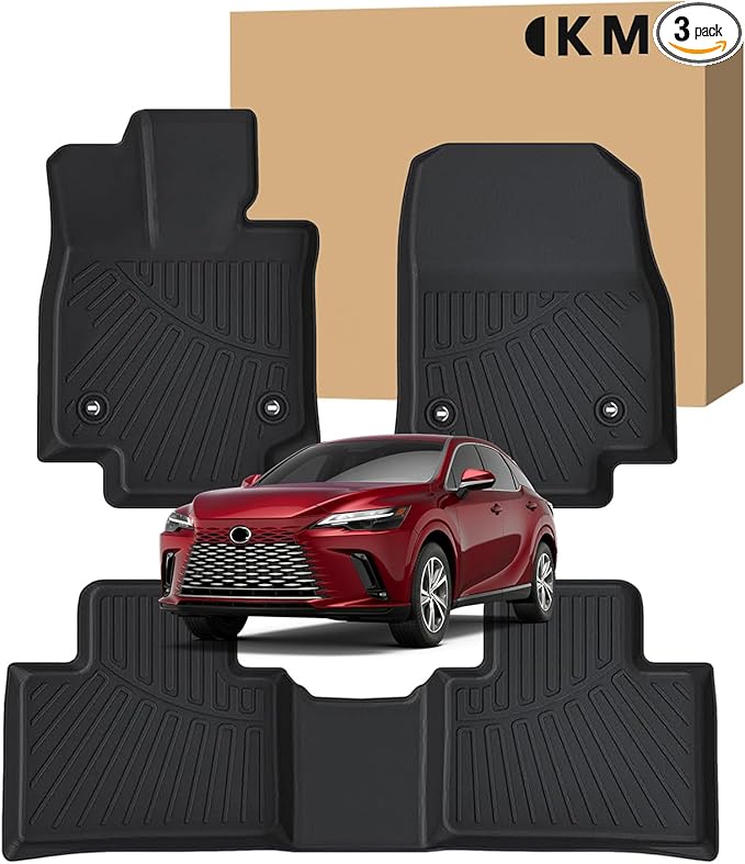 KMF Custom Fit Floor Mats for Lexus RX 2025 2024 2023 Accessories RX350 RX350h RX500h (NOT RX450h+ PHEV), All Weather TPE Waterproof Car Floor Liners,Front Rear 2 Row, Anti-Slip Deep Grooves Car Mats
