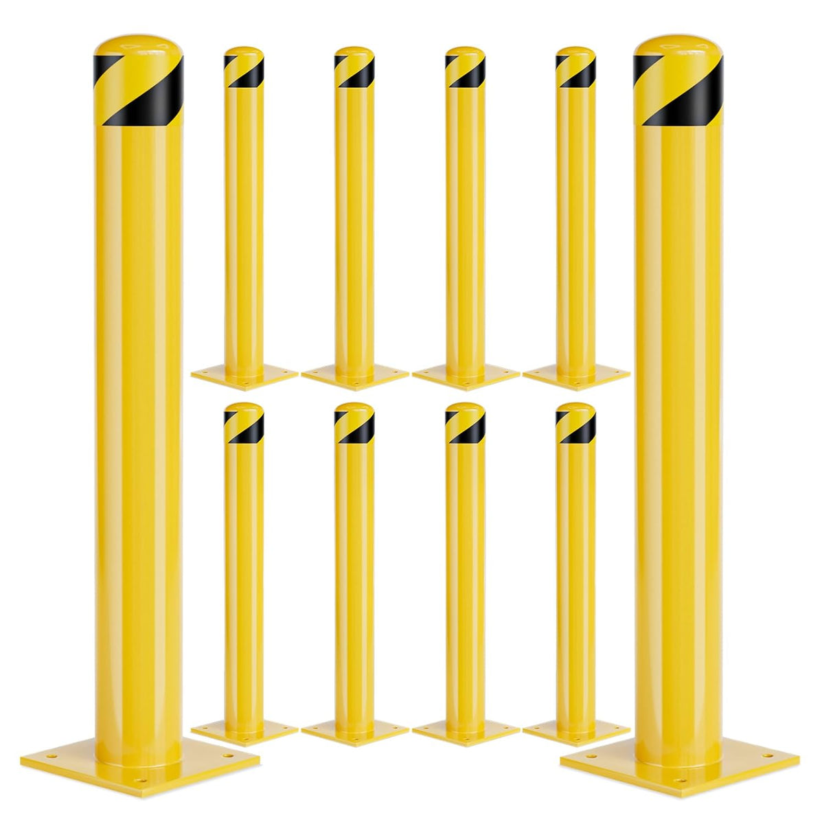 Safety Bollard Post, 48 Inch Height Steel Bollards, 4.5 Inch Diameter Parking Bollard, Yellow Powder Coated Safety Parking Barrier Post, for Traffic Sensitive Areas,10P