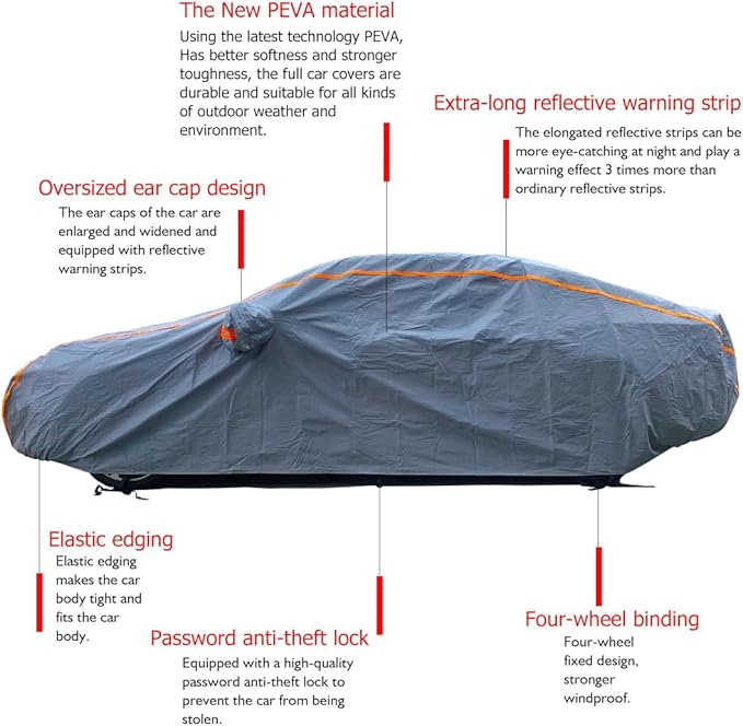 KEYOOG Universal Waterproof Heavy Weight Full Car Covers, Fit Sedan, All Weather, Outdoor Full Cover Weatherproof UV Sun Protection Snow Dust Storm Resistant with PEVA Cotton, for Cars Up to 182"