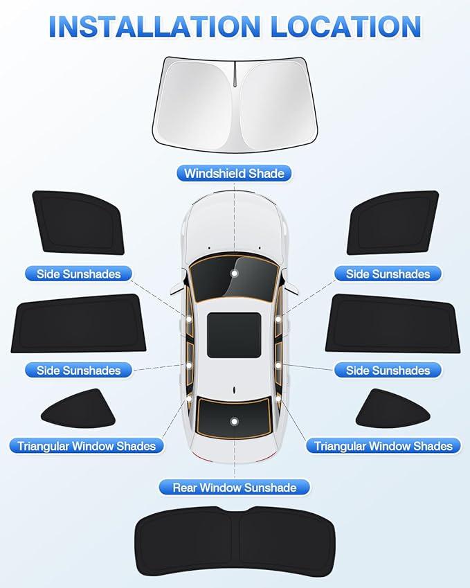 Windshield Sun Shade for 2020-2025 2026 Toyota Highlander Accessories Side Rear Window Shade Cover Set Window Sun Visor Privacy for Camping Keep Vehicle Cool Black 8PCS