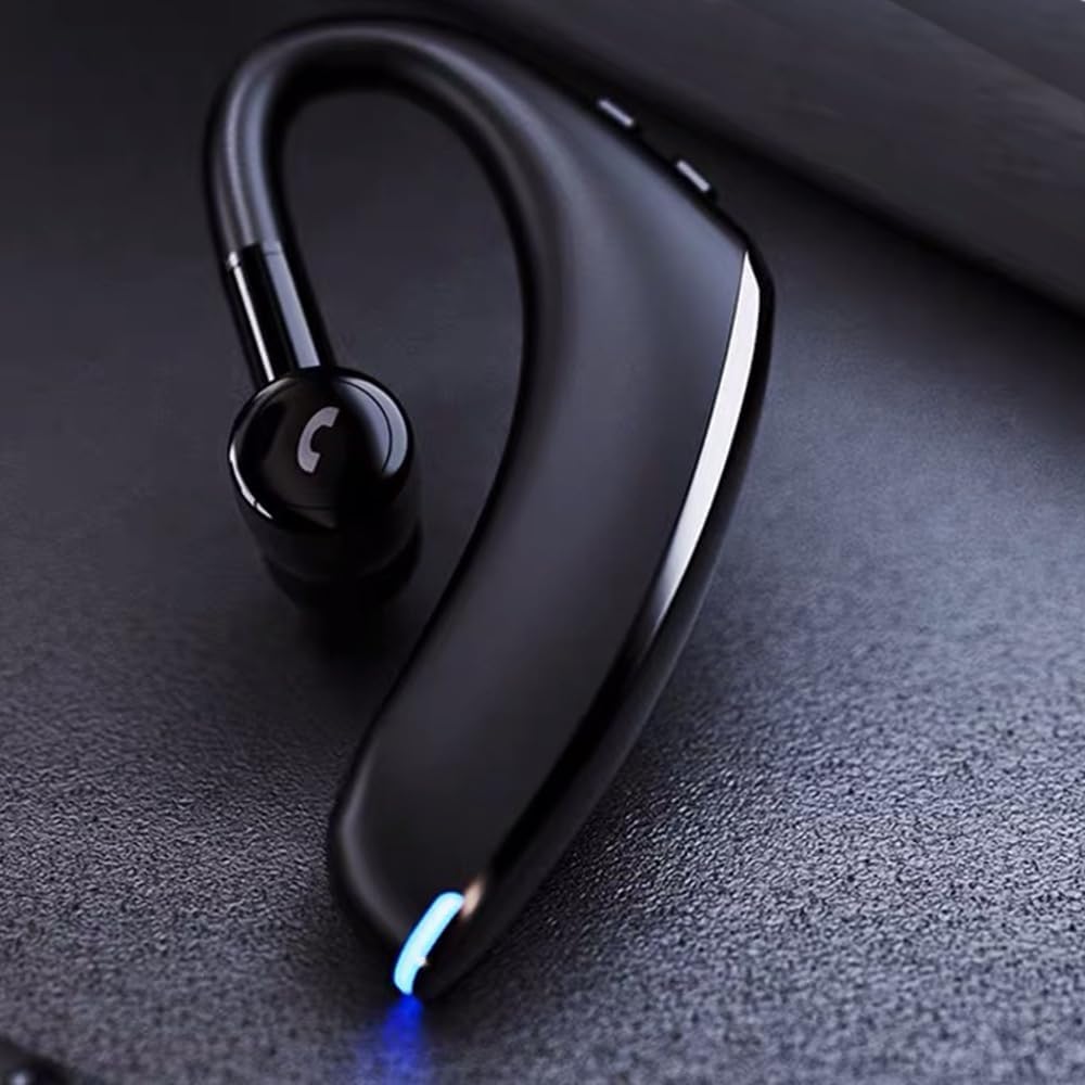 IHAO Bluetooth Earpiece Headphone Dual Noise Cancelling Mic Painless Open-Ear Handsfree Headset Stereo Sound Left/Right Changeable Earhook Earphones for Driving/Business/Gym-Single Ear F900 Black