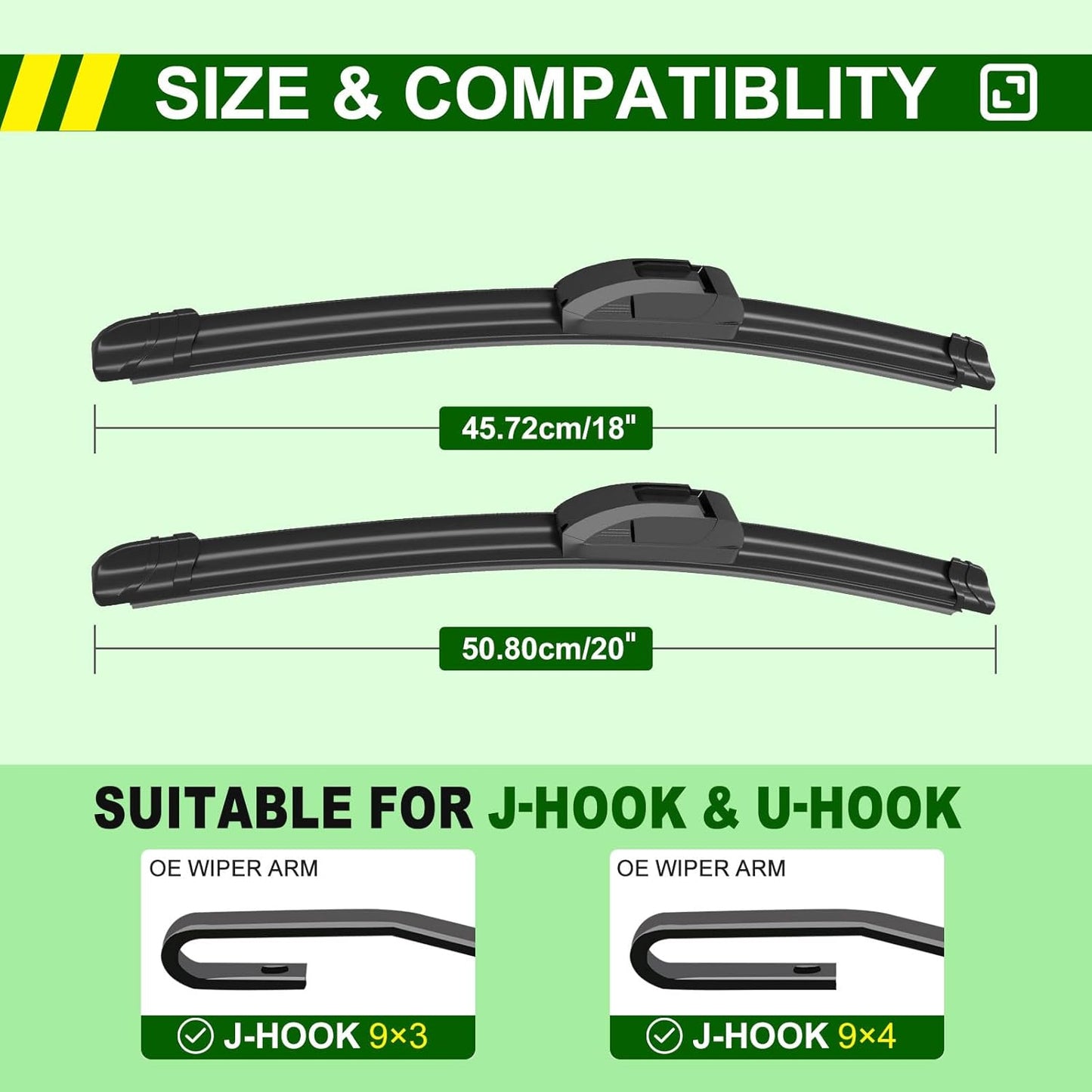 QUALITY 20in + 18in Premium All-Season Windshield Wiper Blades for Original Equipment Replacement(Set of 2)