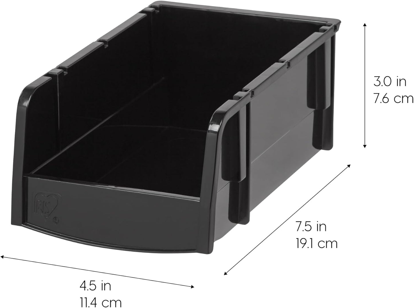 IRIS USA Stackable Storage Bins Open Front, 12 Pack, Plastic Hanging Organizer Caddy Basket for Hardware Crafts, Small Parts, Nuts and Bolts, Garage Tool Storage, Small, Black