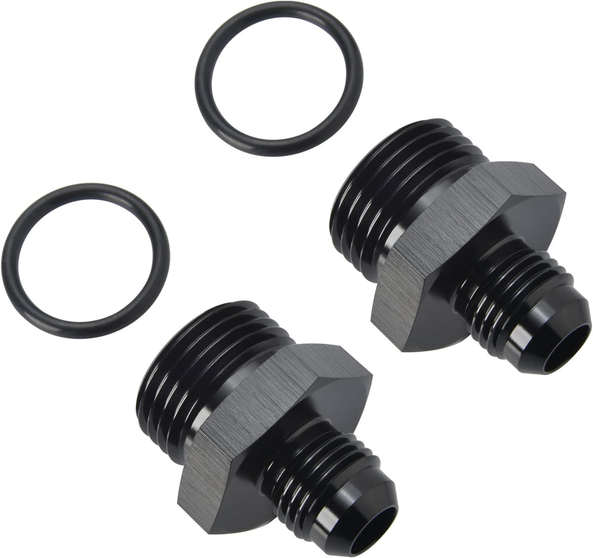 6AN Male Flare to 10AN ORB O-ring Boss Fuel Pump Rail Adapter Fitting Aluminum Black, Pack of 2