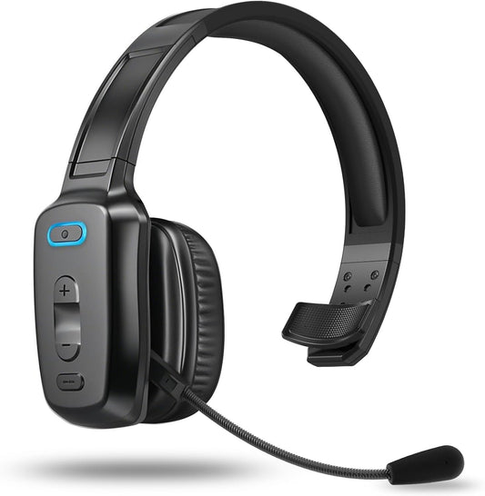 Bluetooth Headset, 60hrs Noise Canceling V5.2 Over Head Headphones, Single Ear Trucker Wireless Headset with Mic, Mute Button, Multipoint, for Phones PC Computer Truck Driver Office Work - Black