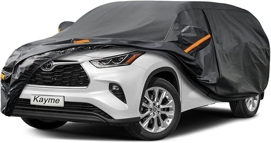 Kayme 7 Layers SUV Car Cover Custom Fit for Toyota Highlander (2013-2025) Waterproof All Weather for Automobiles, Outdoor Full Cover Rain Sun UV Protection.Black