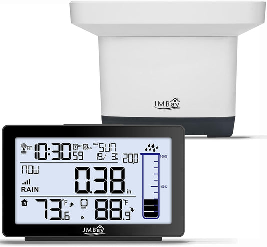 Wireless Rain Gauge Outdoor, Digital Rain Gauge Outdoors Best Rated with Thermometer,Accurate Self-Emptying Rain Measure Gauge for Garden,Remote Electronic Rain Meter,Freeze Proof Rainfall Measurer