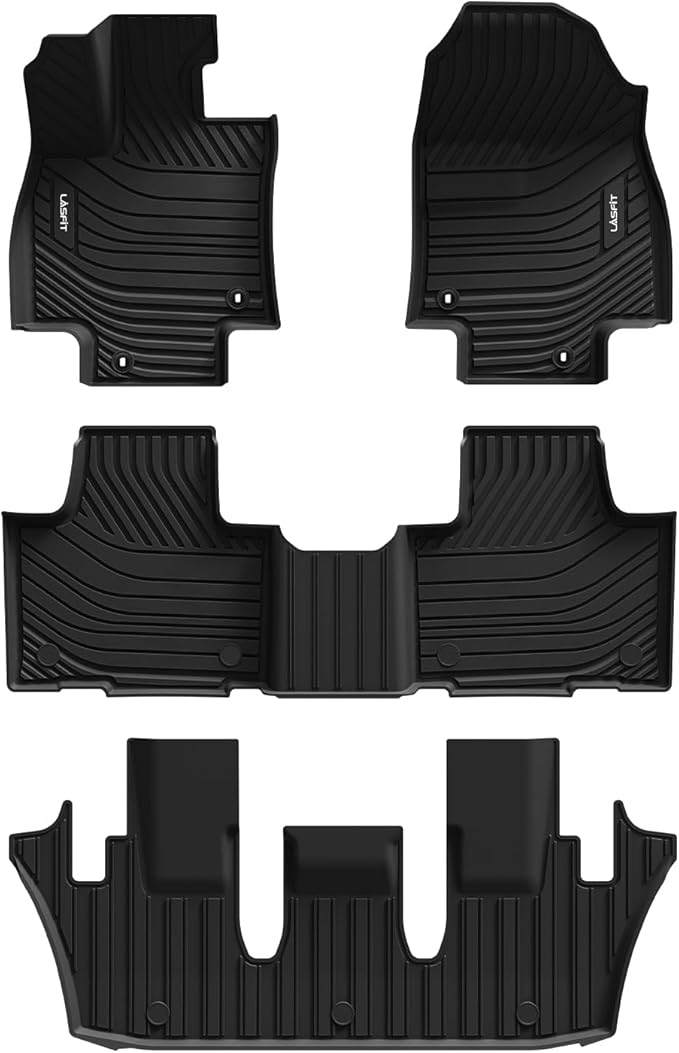 LASFIT Floor Mats for Toyota Grand Highlander 2024-2025 (Include Hybrid) & for Lexus TX350 2024, Custom Fit TPE All Weather Floor Liners 1st & 2nd & 3rd Row Car Mats Accessories, Black
