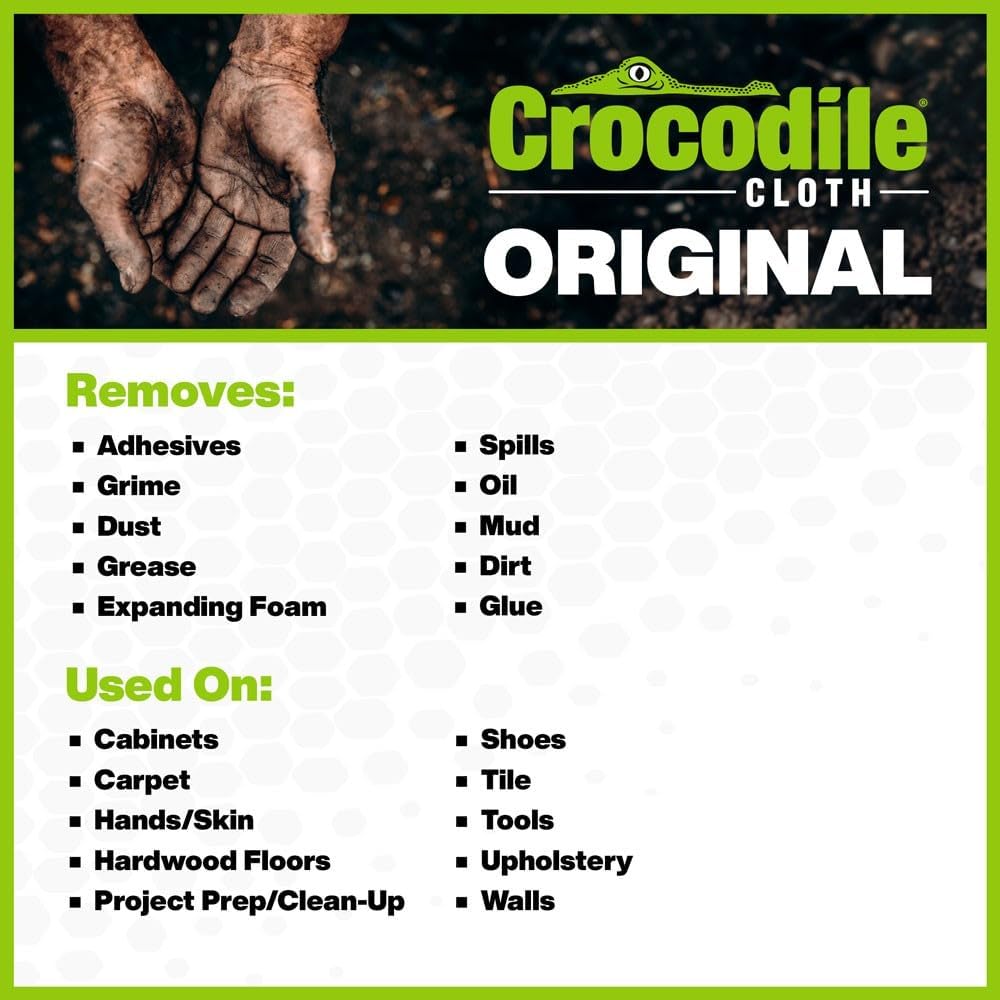 Crocodile Cloth Original Cleaning Wipes, 600 Count (6 Packs of 100) – Heavy-Duty 15” x 10” Multi-Surface Shop Wipes, Water-Based, Safe on Skin, Cuts Grease, Grime & Dirt