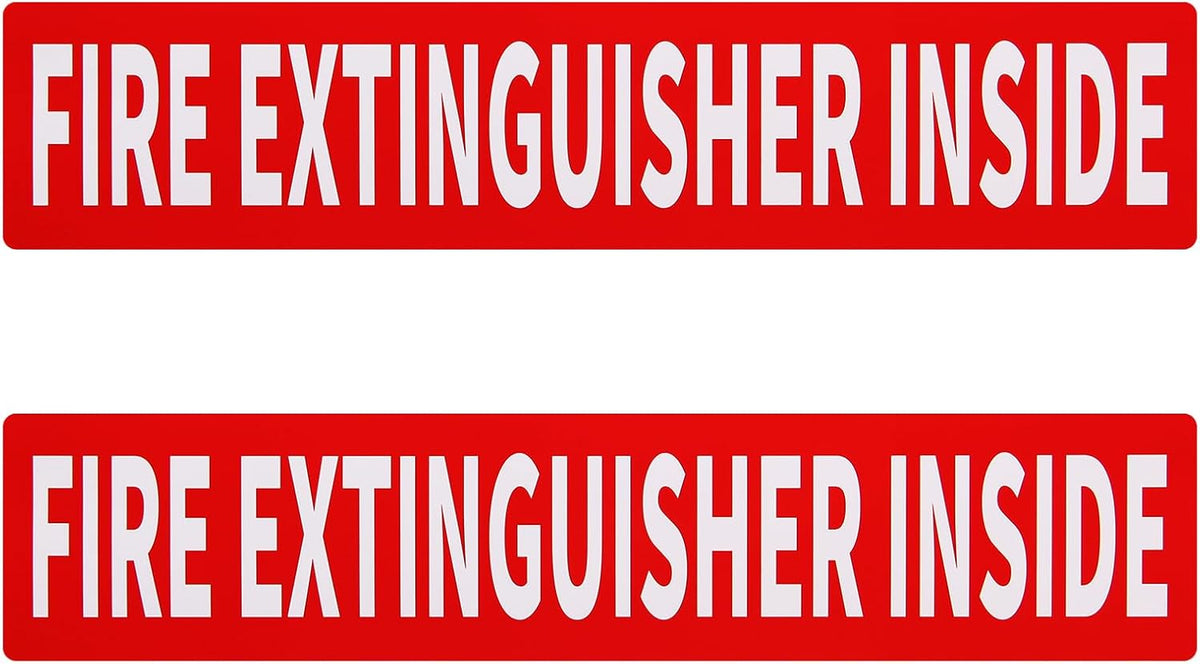 Madrigal Fire Extinguisher Inside Sticker Sign,2Pack 12x2.5" Self-Adhesive Vinyl, Weatherproof & UV Protected for Cars, Trailers, Rv's, Trucks and Vehicles, Red on White
