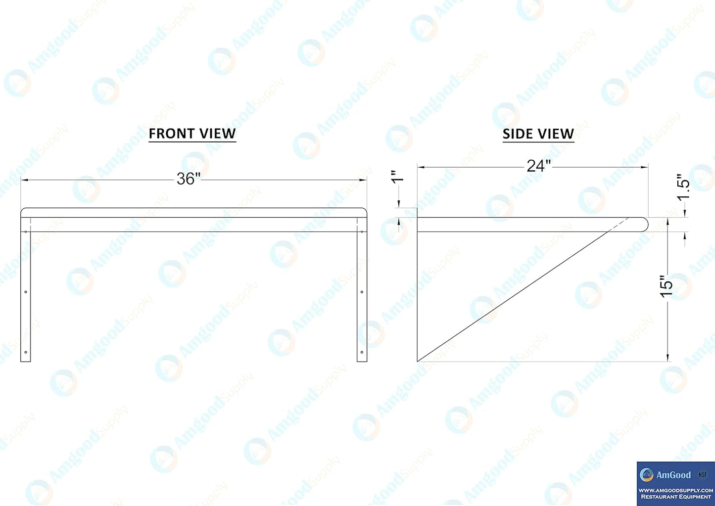 AmGood 36" Long X 24" Deep Stainless Steel Wall Shelf | NSF Certified | Appliance & Equipment Metal Shelving | Kitchen, Restaurant, Garage, Laundry, Utility Room