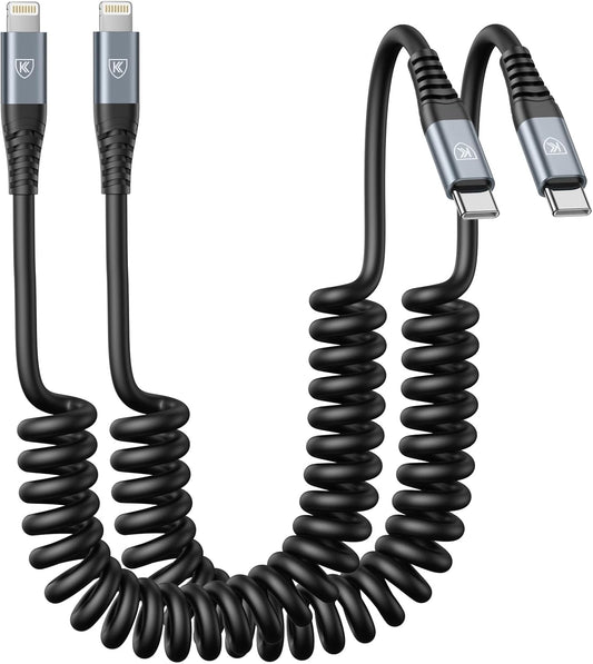 KIYODA USB Type C to Lightning Cable 3FT 2Pack, Coiled iPhone Charger Fast Charging for Car Short USBC Lightning iPhone Cord for iPhone14/13/12/11 Pro Max/iPad/CarPlay