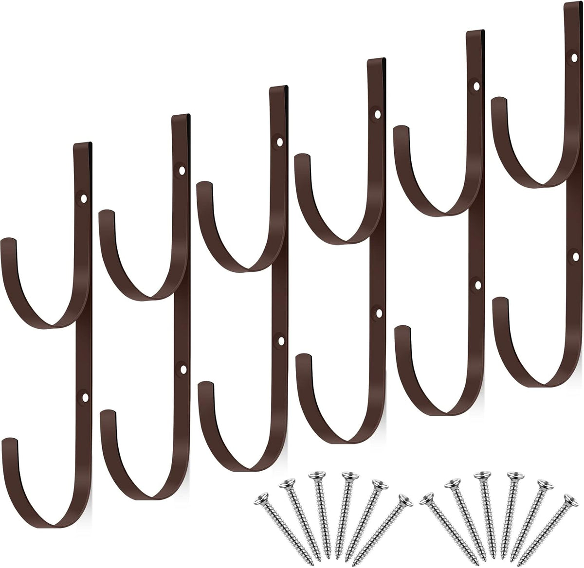 6 Pieces Pool Pole Hook Hanger Swimming Metal Brackets Pool Hook with 12 Pieces Screws for Telescopic Poles, Skimmers, Leaf Rakes, Net, Brush, Vacuum Hose, Garden and Pool Accessories (Coffee Color)