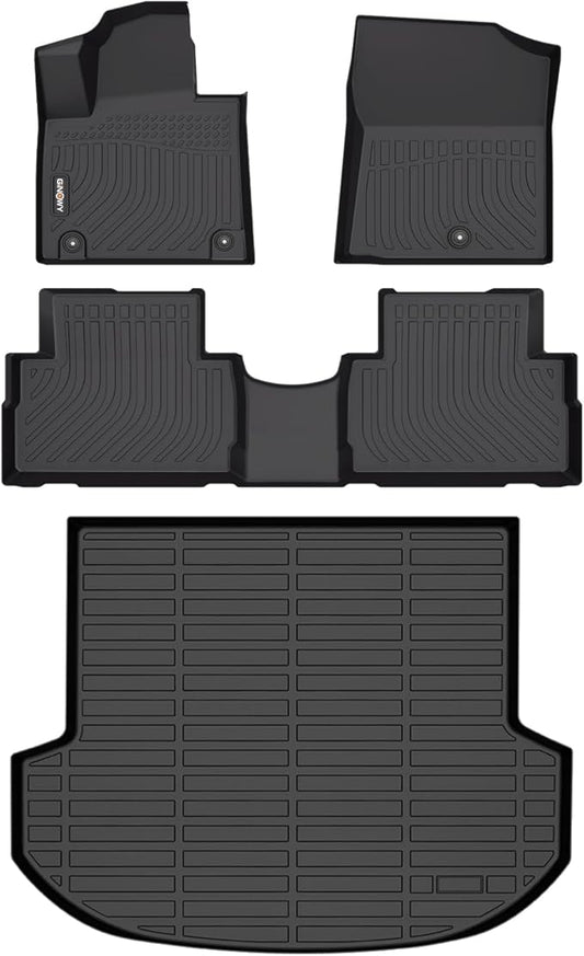 GINOWY- Floor Mats & Cargo Liner for Hyundai Santa Fe 2023-2021, TPE All Weather Protection Santa Fe Car Mats, Non-Slip Trunk Mat, Waterproof Santa Fe Car Accessories Floor Liners, Black