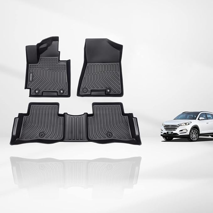 KELCSEECS Floor Mats Custom for Hyundai Tucson 2021 2020 2019 2018 2017 2016 All Weather Protection TPE Heavy Duty Non-Slip Automotive Floor Liners Fits Front & 2nd Row Full Set Accessories, Black