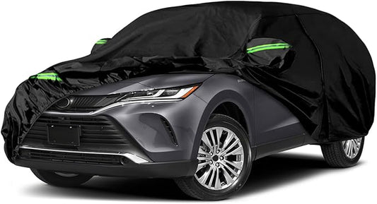 Waterproof Car Cover Compatible with Toyota Venza 2009-2024, Black 210T Inside Cotton Cover with Door Zippers for Snow Rain Dust Outdoor Protection