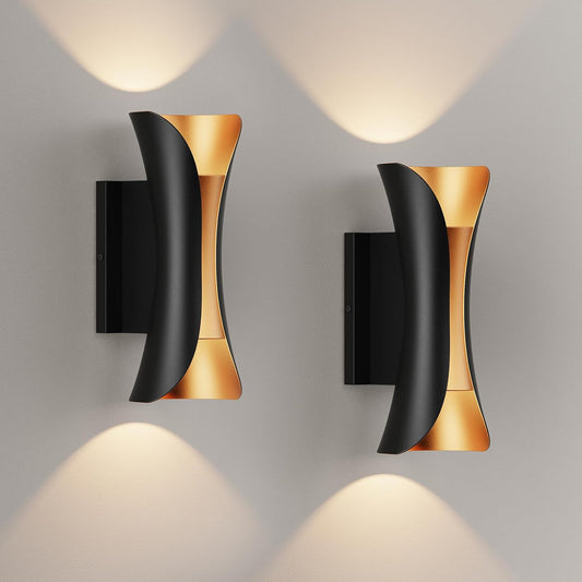 2-Pack Outdoor Wall Light LED 20W (H) 11.8in Aluminum - Black Gold Waterproof Exterior Lighting Fixture,3000K Warm,Up Down Porch Sconces Brightens to Patio,Garage,Front Door
