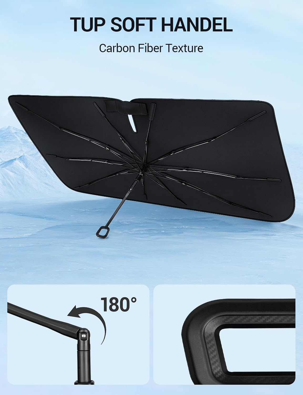 Proadsy Windshield Sun Shade Umbrella for Toyota Grand Highlander 2020-2026 Foldable Car Umbrella Sunshade with Soft TPU Handle Spring Structure Crystal Cooling Material Protect Car from Rays & Heat