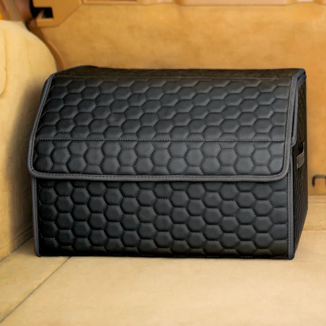 Cargo Organizer 17.7" - Compact Storage Totes With Lids For SUV, Sedan Or Truck - Durable Car Crate For Travel Essentials - Unique Gifts For Dad (Black 17.7)