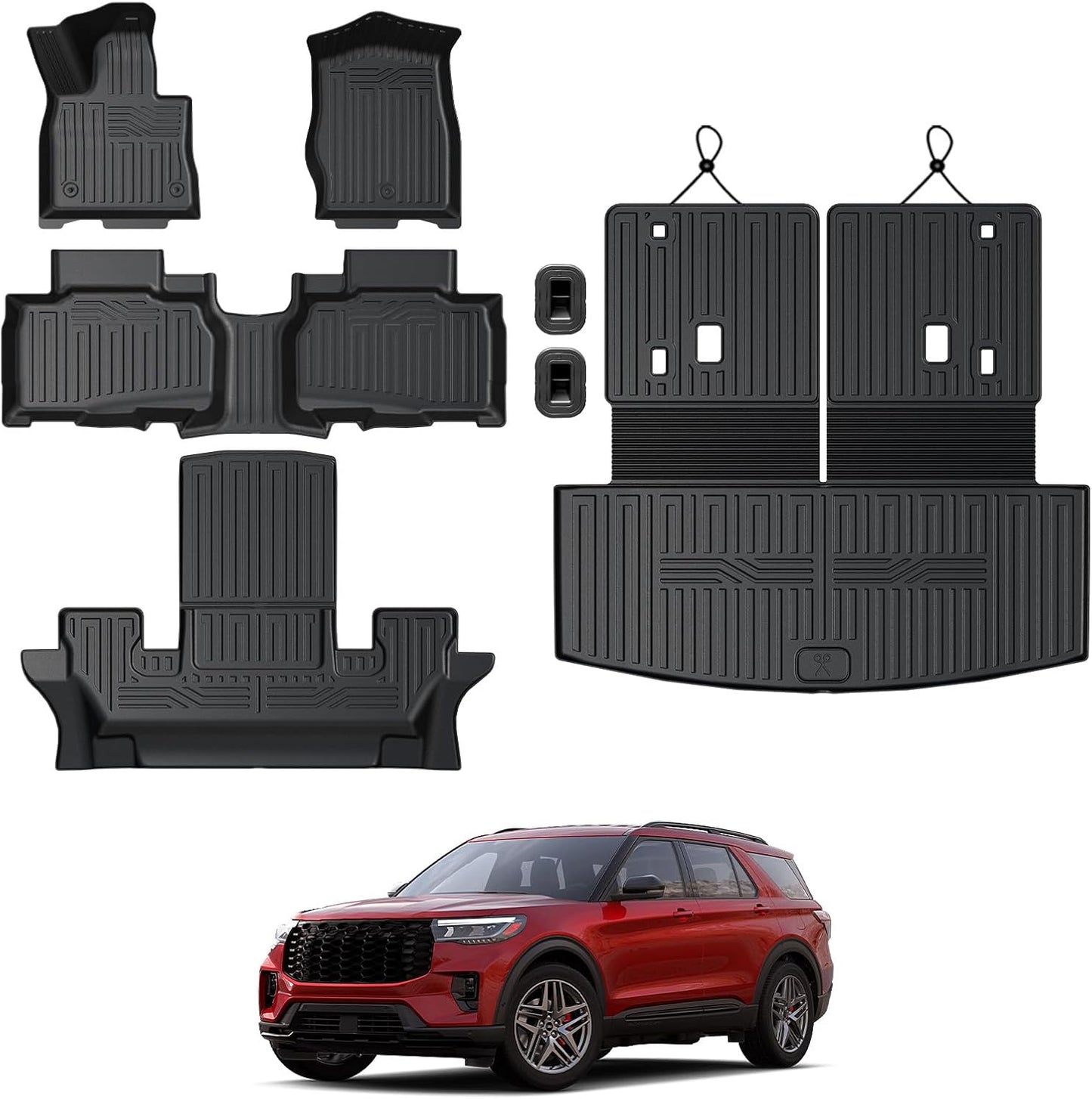 Floor Mats for 2025 2020-2024 Ford Explorer (6-seat), All Weather TPE Floor Mat Cargo Mat with Backrest Mats for Ford Explorer ST Car Accessories